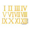 A set of yellow acrylic Roman numeral cake toppers from I to XIX.