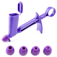 A purple DIY pearl ball applicator tool with a handle and a small tip, shown next to several finished pearl balls.