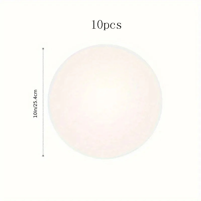 A single round white cake board is shown, measuring 10 inches in diameter.