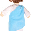 A religious plush doll depicting Jesus and the Virgin Mary with brown hair and robes.