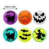 A set of ten glow-in-the-dark Halloween bouncing balls featuring a cat, pumpkin, and skull designs in purple, orange, and whi