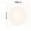 A set of 10 round cake boards with a white, translucent finish.