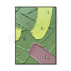Abstract golf scene canvas art depicting figures playing golf on a green, undulating landscape.