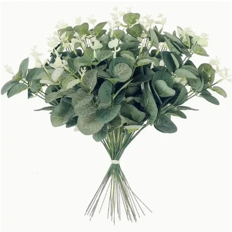 A bouquet of artificial baby's breath flowers in various shades of green and white.