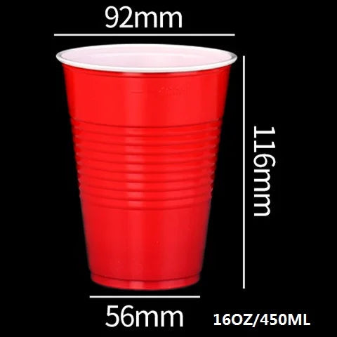 A red disposable party cup with a 92mm height and 56mm diameter.