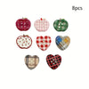 A set of eight heart-shaped checkered fridge magnets in various colors including pink, green, and multicolored patterns.