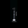 A tall, clear adjustable balloon stand with a base and pole shown vertically.