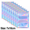 A set of holographic rainbow resealable bags for storing gifts, jewelry, and food items.