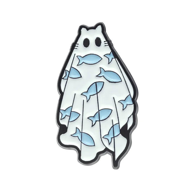 Halloween Enamel Pins Set - Cute Ghost, Black Cat, and Pumpkin Brooches for Kids