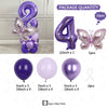 Juego de globos morados con los números 4 y mariposas para fiestas