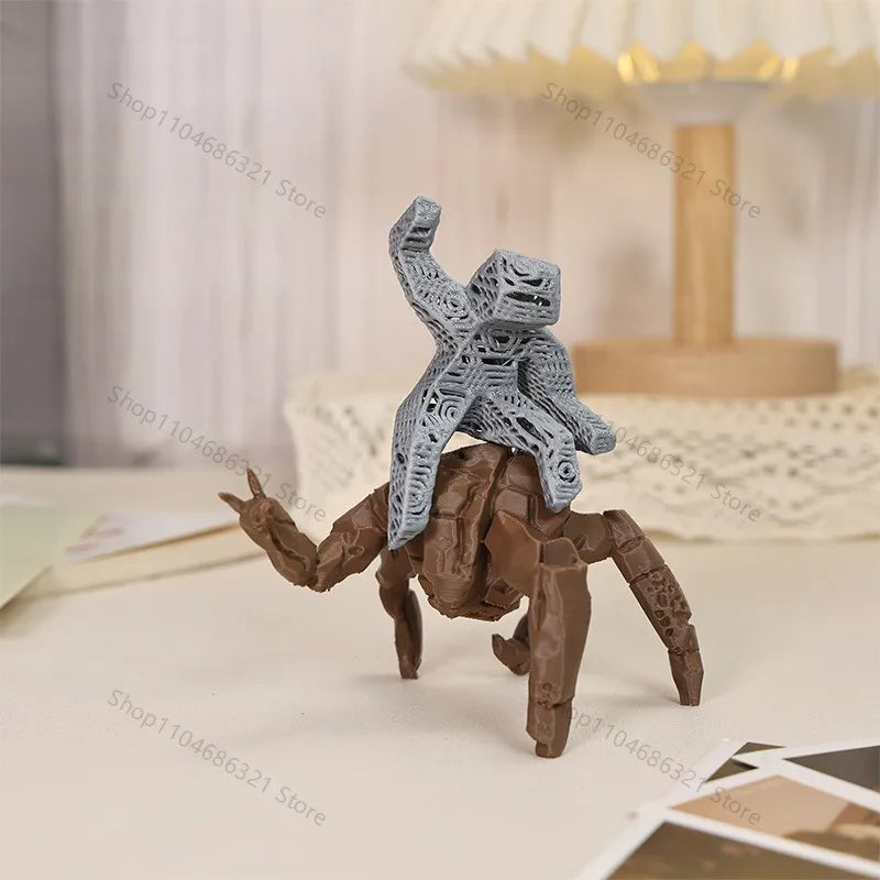 A collectible figurine set depicting Rocky and Grace from Project Hail Mary, featuring a brown creature and a gray, textured 