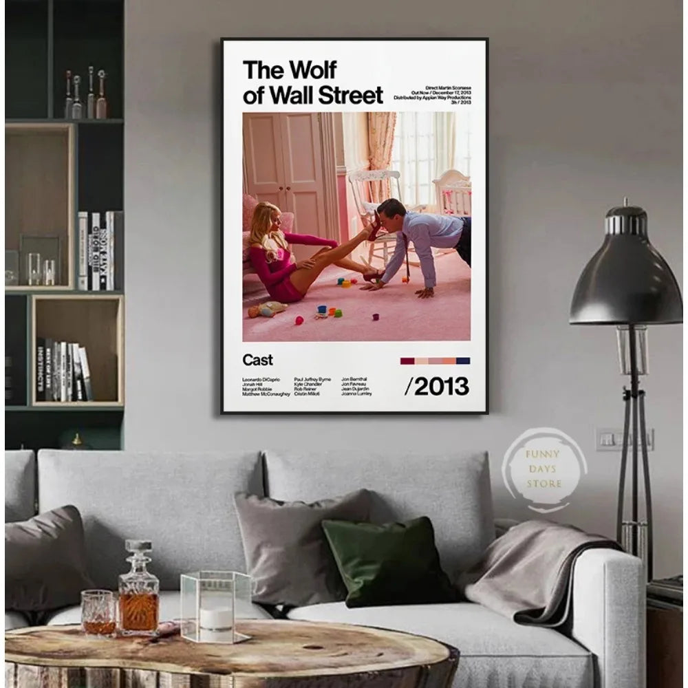 Movie poster canvas art for The Wolf of Wall Street featuring the cast and title