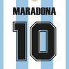 A vertical canvas print featuring the number 10 in black and white on a light blue striped background with a sun emblem.