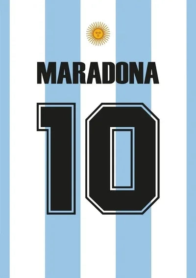 A vertical canvas print featuring the number 10 in black and white on a light blue striped background with a sun emblem.