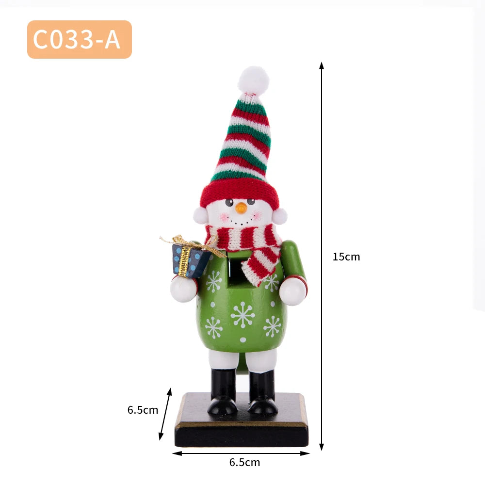 A festive wooden nutcracker soldier ornament with a red and green striped hat and green body.