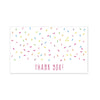 A white card with colorful confetti scattered across it and the text THANK YOU!