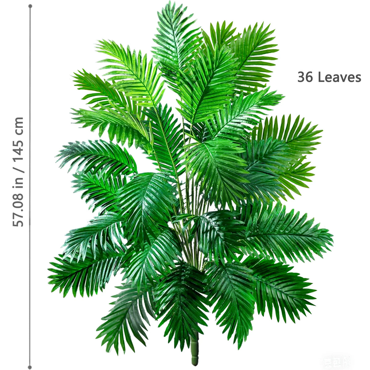 A vibrant green artificial palm tree featuring lush, feathery silk leaves.