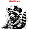 Black and white illustration of a raccoon with a tear dripping from its nose