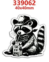 Black and white illustration of a raccoon with a tear dripping from its nose