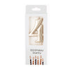 A gold number candle shaped like the number 4 for birthday party decor.