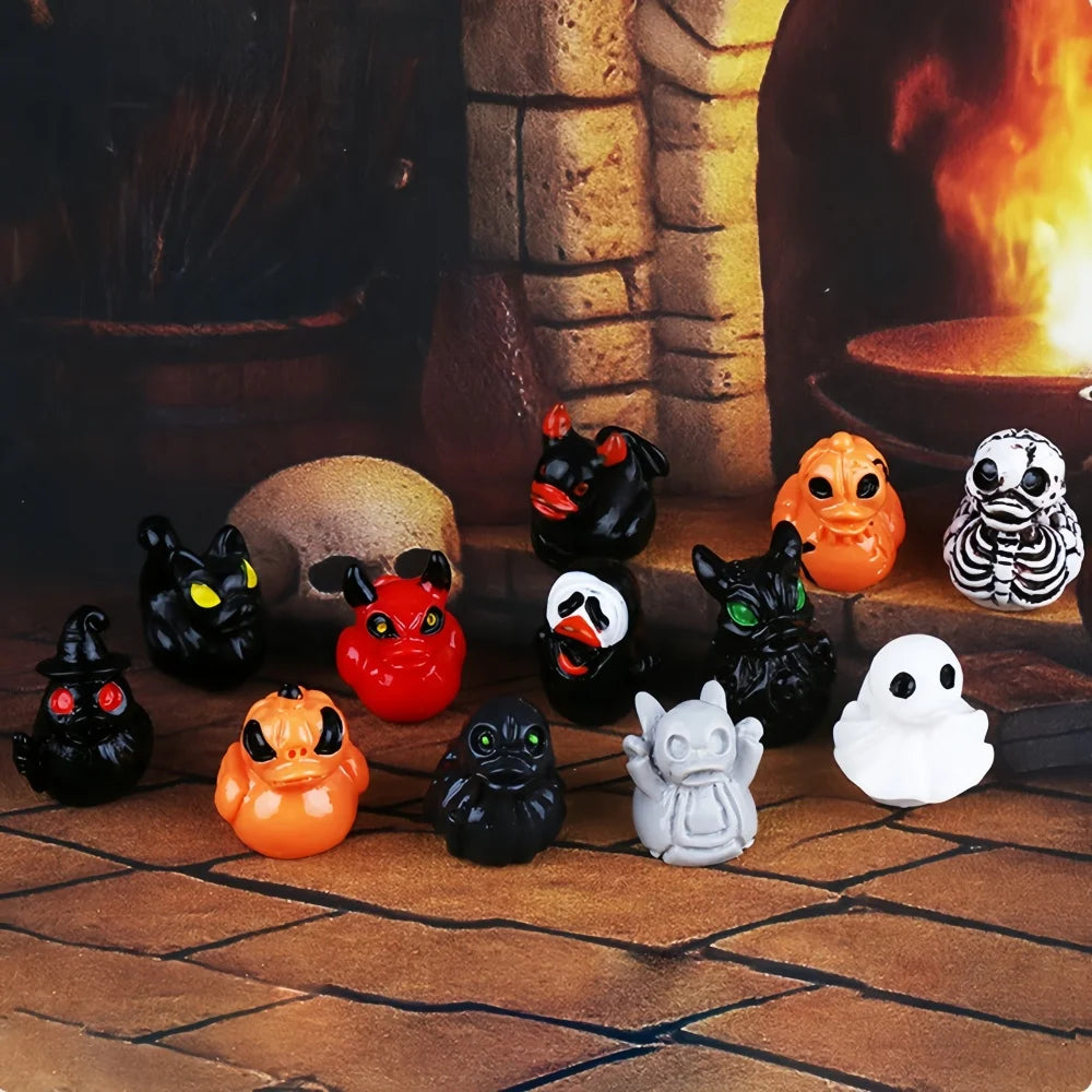 Spooky Mini Duck Figurines for Halloween Decor (Set of 10)