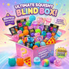 A box of squishy blind box toys featuring various colorful, soft stress relief toys and squishies.