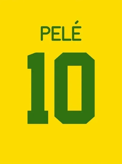 A yellow background with the name PELÉ and the number 10 in green.