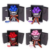 A gift box containing a rose bouquet and a plush bear, tied with an orange ribbon.