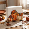 Wooden Autumn Napkin Holder with Pumpkin & Maple Leaf Design