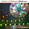 A circular array of black LED string lights with a 3cm pitch is shown next to a ruler marked in LEDs per meter.