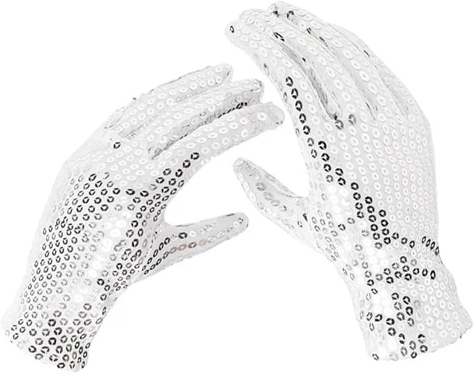 A pair of sparkly sequin gloves and a tie set for kids