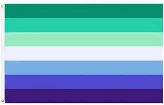 A horizontal striped banner featuring six bands of color: green, teal, light green, mint green, pale green, and light blue, f