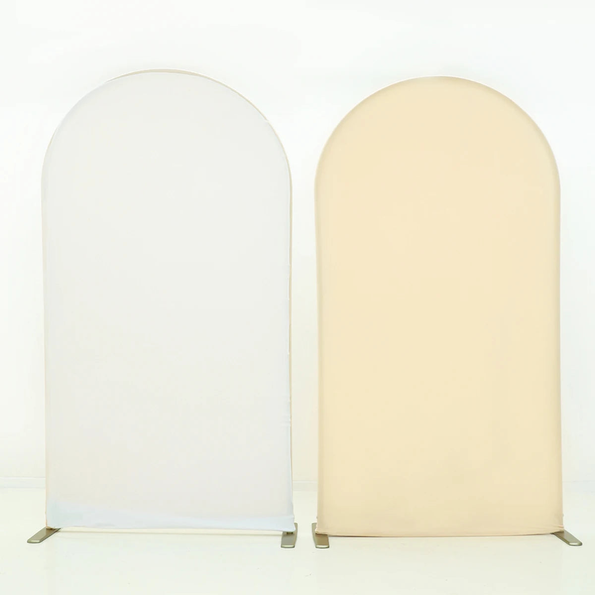 A seamless stretchable arch backdrop cover in off-white fabric displayed against a white background.