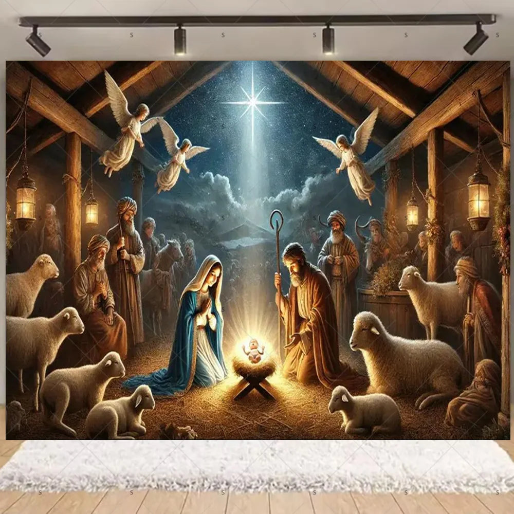 Starry Night Nativity Scene Backdrop for Christmas Celebrations