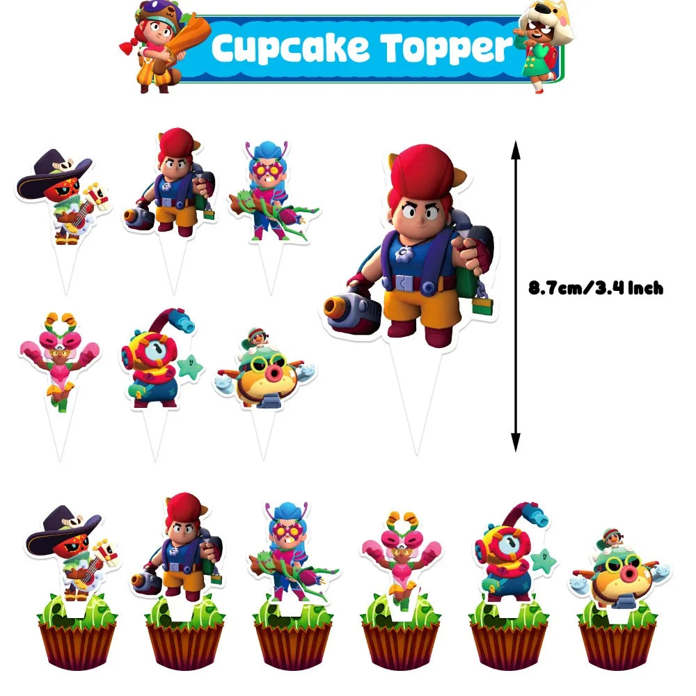 Happy Birthday acrylic cake topper featuring various cartoon characters and figures