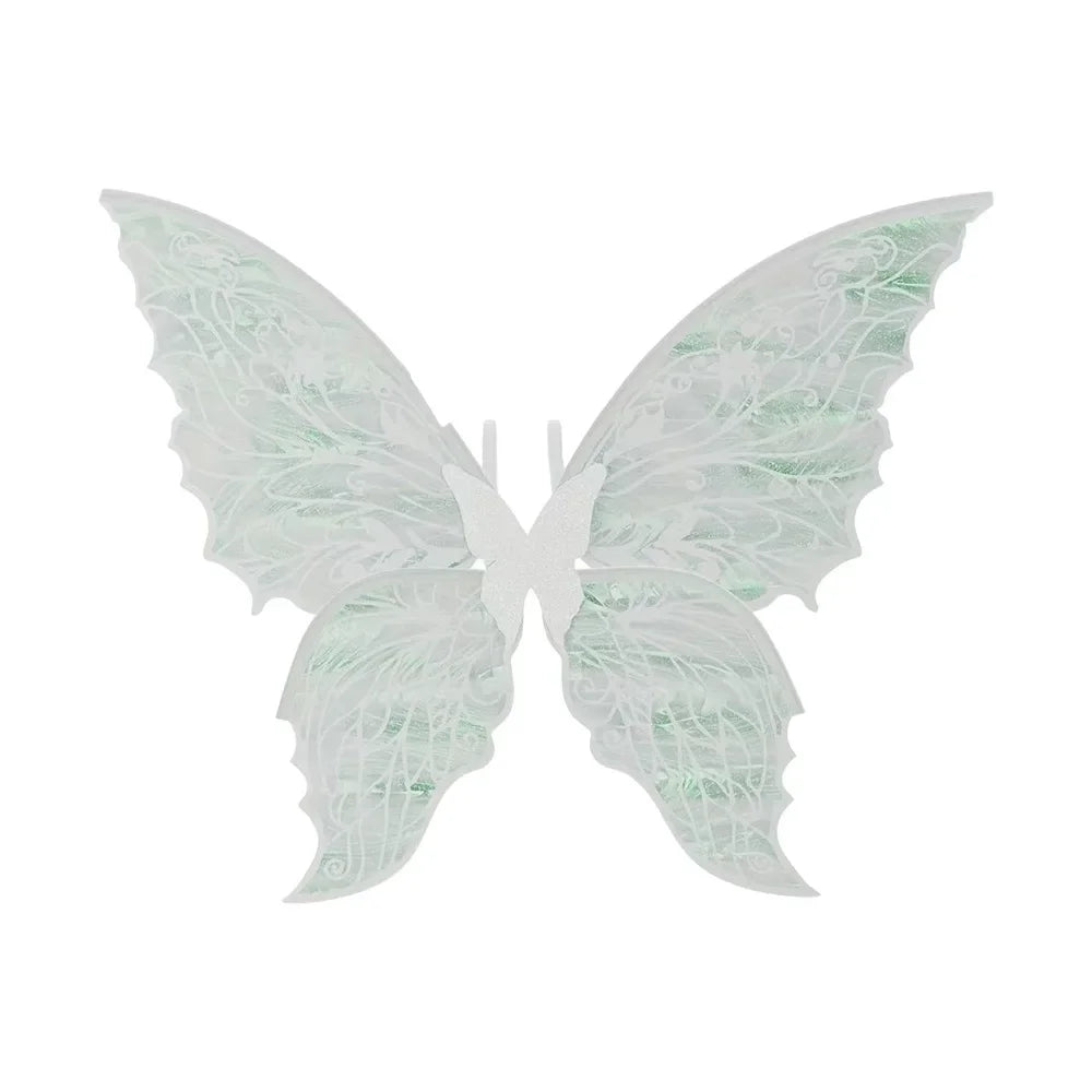 Pair of sheer, light green fairy wings with intricate floral patterns.