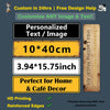 A rectangular vintage metal art sign showing dimensions and features for custom printing.