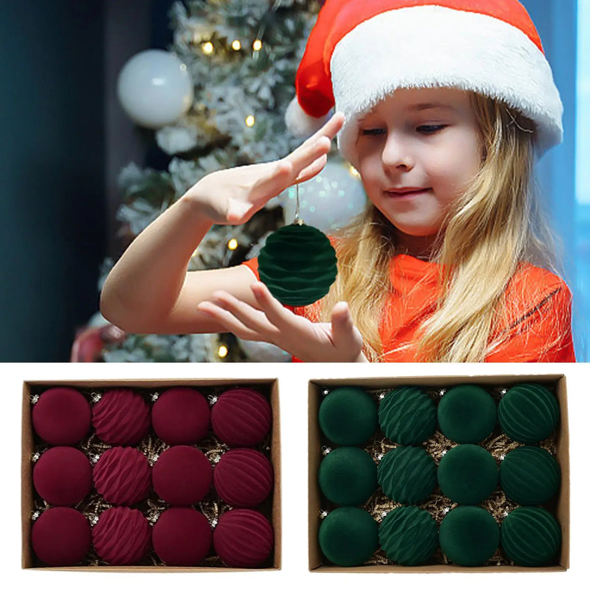 Velvet Flocked Christmas Tree Ornaments (Set of 12)