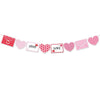 A string of red heart-shaped letter balloons with a foil finish arranged in a line.