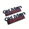 Two black and red door emblems with the text Old Man EDITION