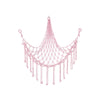 Pink multi-use storage hammock for toys and plushies with a draped, netted design