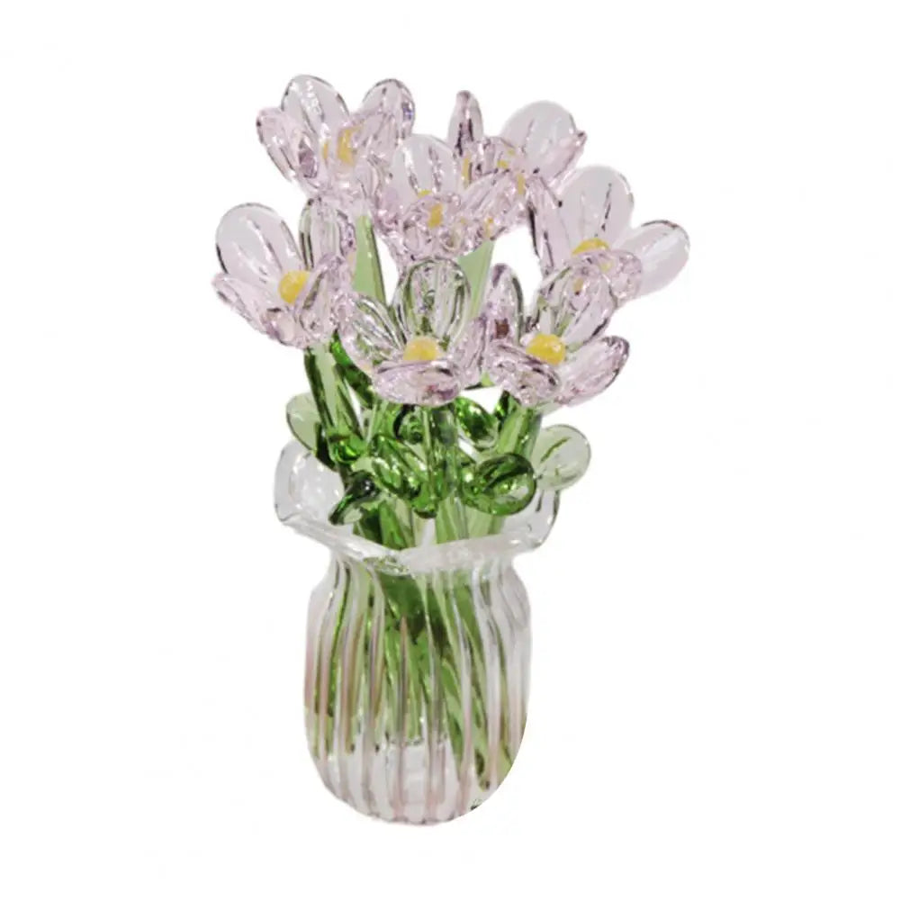 Hand-Blown Glass Flower Bouquet with Vase