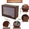 A wooden piggy bank with a slot for banknotes and a digital grid for saving money.