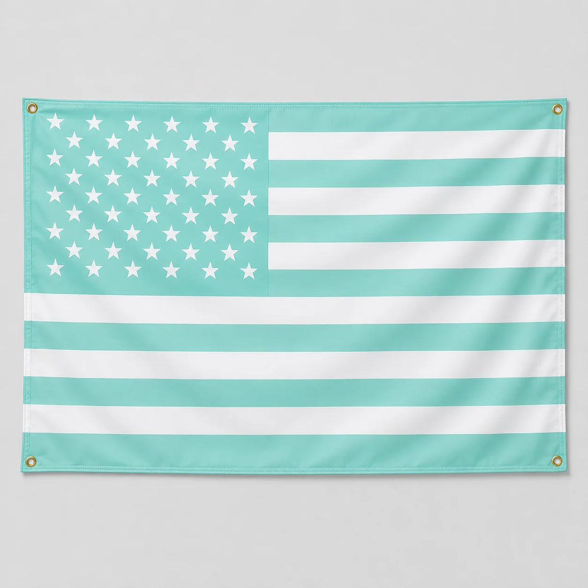 A flag design featuring the American flag pattern with light blue and white stripes and stars.