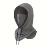 A gray breathable full head UV protection mask with a hood shown against a white background.
