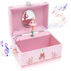 Pink wooden music box featuring ballet dancers and musical notes.