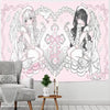 Tapiz de anime con dos figuras aladas en rosa y blanco sobre fondo rosa claro para decoración de pared