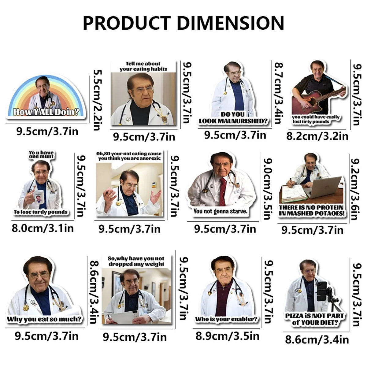 A set of funny doctor's guidelines fridge magnets showing various medical advice and humorous scenarios.