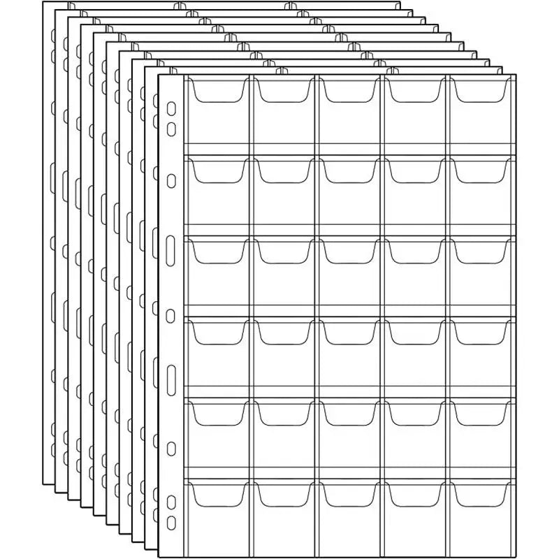 A stack of coin collection albums with transparent PVC pages.