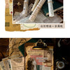 Collection de vieux papiers, lettres, timbres et documents vintage arrangés sur une surface en bois.